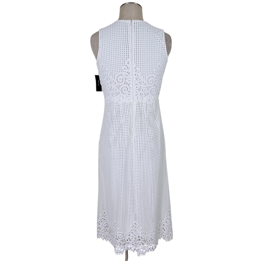 Alfani Lace Midi Dress 8 White A Line Sleeveless Fringe Trim Mothers Day New - Picture 4 of 13